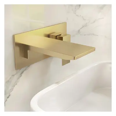 Sleek Brushed Gold Wall Mounted Single Lever Handle Waterfall Bathroom Basin Tap