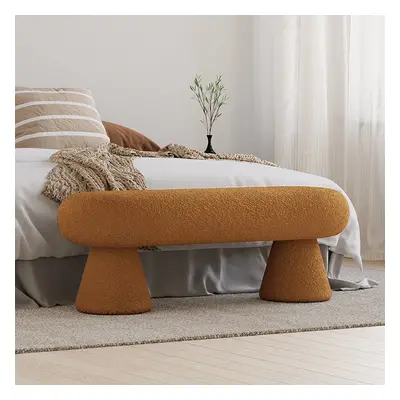 Modern Orange Boucle Bedroom Bench Upholstered Long Bench with 2 Legs