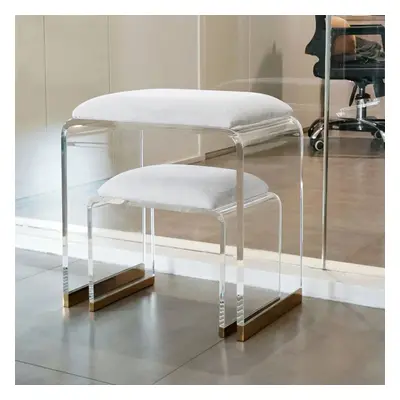 White Acrylic Ottoman Vanity Stool Clear and Gold-Small