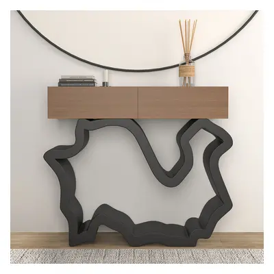 1000mm Modern Walnut & Black Console Table with Drawers