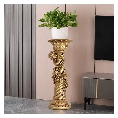 785mm Large Tall Vintage Angel Boy Round Pedestal Plant Stand Indoor Decor in Gold