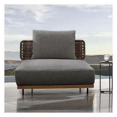 37.4" Wide Modern Aluminum & Rattan Outdoor Sofa with Cushion in Gray & Brown