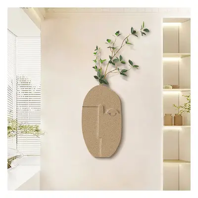 3D Abstract Natural Sandstone Handmade Sculpture with Faux Plants Painting Wall Decor