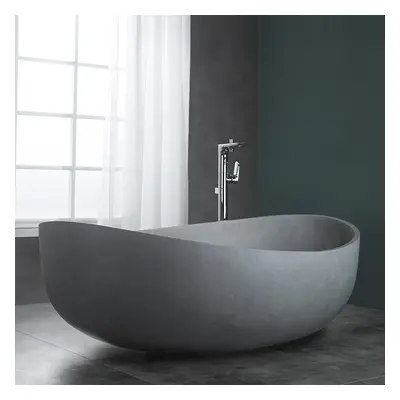 63" Industrial Concrete Soaking Bathtub Oval Cement Freestanding Bathtub in Gray