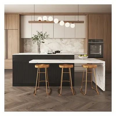 81"-106" Extendable Kitchen lsland Marble Pattern Top with Doors & Drawers Black Modern