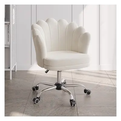 Beige Modern Swivel Office Chair Velvet Upholstered Task Chair Adjustable Height