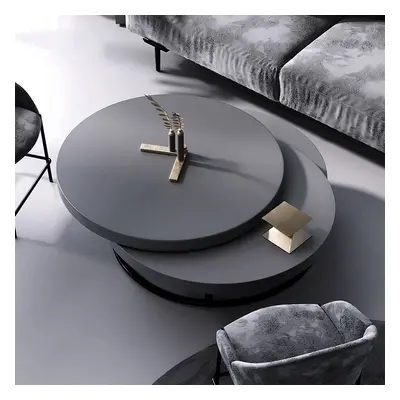 Gray Round Wood Swivel Modern Coffee Table with Storage