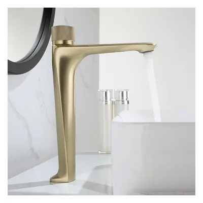 Brushed Gold Modern Bathroom Single Hole Faucet Vessel Faucet with Press Button