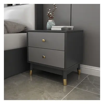 Ultic Modern Nightstand with 2 Drawers in Grey with Metal Legs