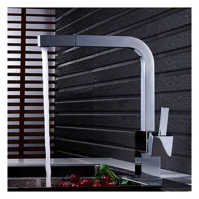 Contemporary Single Handle Square Pull-Out Brass Kitchen Faucet in Polished Chrome