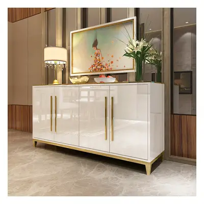 1500mm Rectangle White Sideboard Buffet Tempered Glass Top Cabinet 4 Doors & 2 Shelves