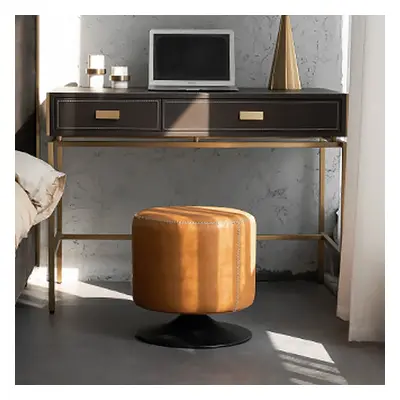 Modern Swivel Vanity Stool Brown Round Vanity Chair with Metal Base for Bedroom