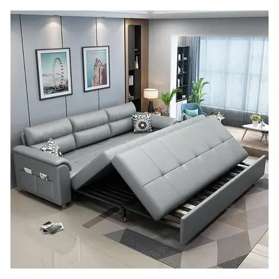 74" Convertible Sofa Bed Light Gray Full Sleeper Sofa with Storage and Side Pockets