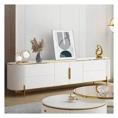 2200mm Modern Elegant Oval TV Console with Drawers & Doors in White