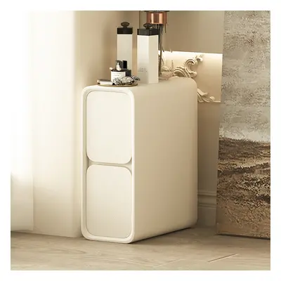 Modern Narrow Off-White Nightstand 2-Drawer Small Bedside Table with PU Leather