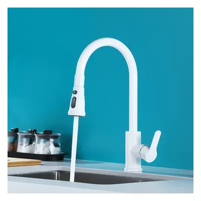 White High-Arc Single Lever Handle Pullout Sprayer Kitchen Tap with Dual Function