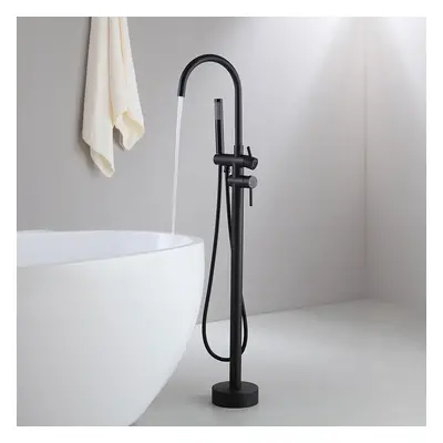 Brewst Contemporary Matte Black Swan-necked Freestanding Bath Filler Tap