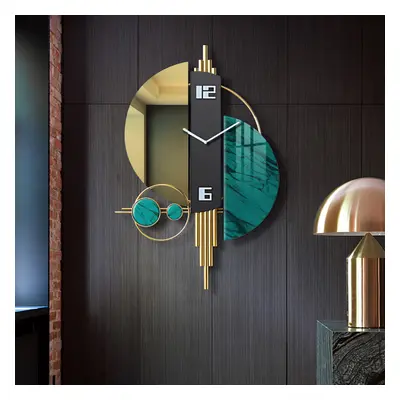 Unique Creative Geometric Oversized Wall Clock 3D Iron Home Decor Green & Gold & Black