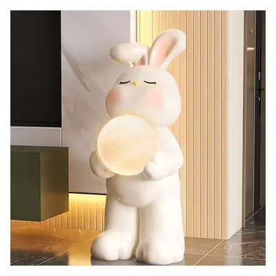 620mm White Resin Rabbit Floor Moon Lamp Sculpture Ornament Decor Living Room Bedroom