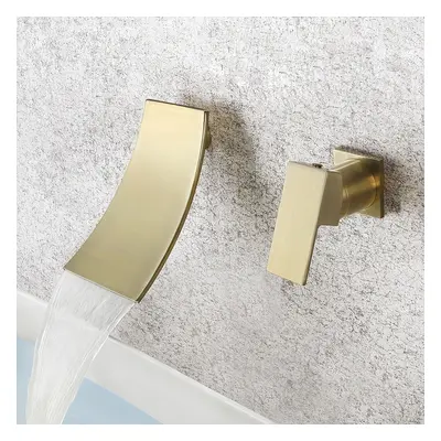 Shoop Modern Design Wall Mounted Brushed Gold Bathroom Basin Tap Single Lever Handle