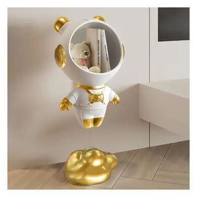 Floor Decoration Astronaut Figurine End Table Modern White & Gold Side Table with Storage