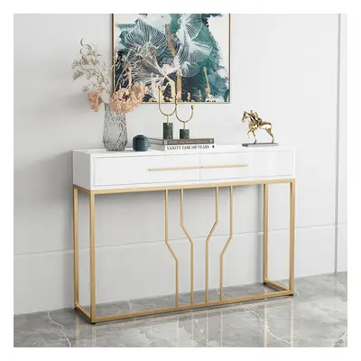 800mm Modern Narrow White Console Table with Storage Wood Entryway Table with Drawers