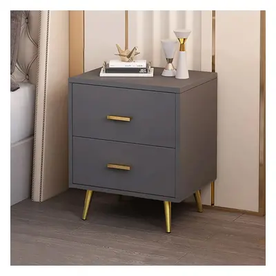 Modern Wood Bedside Table with Gold Legs 2-Drawer Nightstand in Grey