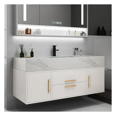 Modern 1000mm White Floating Bathroom Vanity Set Stone Top Wall Mounted Bathroom Cabinet