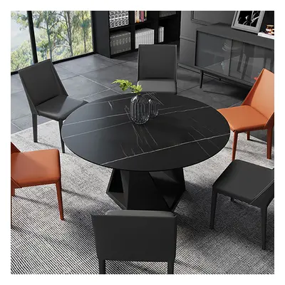 59.1" Round Dining Table Faux Marble for 6 Modern Black Dining Room Table