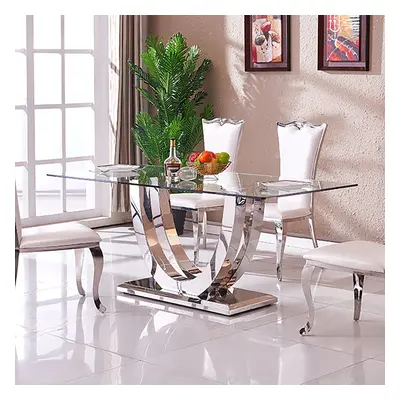 1800mm Contemporary Rectangle Tempered Glass Top Dining Table