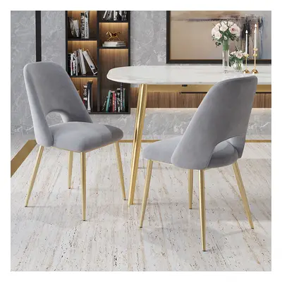 Modern Gray Upholstered Dining Chairs (Set of 2) with Hollow Back & Gold Leg