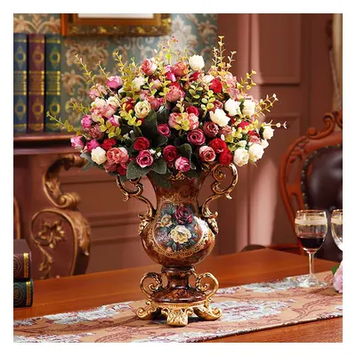 European Artificial Vintage Flower Arrangement Vase Set Golden Resin Vase Fake Flower