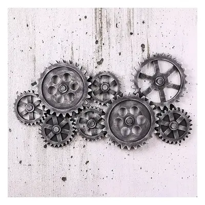 940mm Industrial Distressed Grey Wall Decor with Gear Design in HDF for Living room