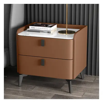 Modern Nightstand with 2 Drawers Bedroom Nightstand in Orange, Faux Marble Top