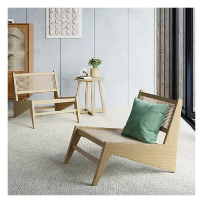 Rattan and Wood Lounge Chair Accent Chair in Natural