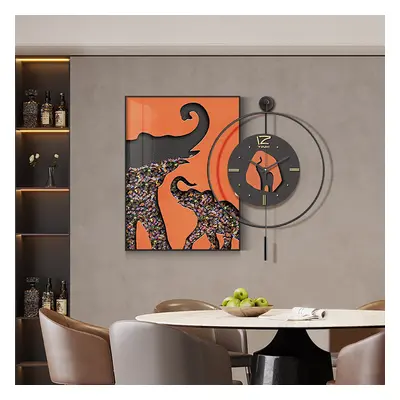 Goreal Round Wall Clock Orange Rectangle Elephant Building Blocks Decor Art Living Room