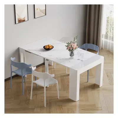 Rectangle Extendable Dining Table for 2-8 People Modern 16"-73" White Dining Table