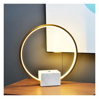 Modern LED Circle Table Lamp in Gold with White Marble Base