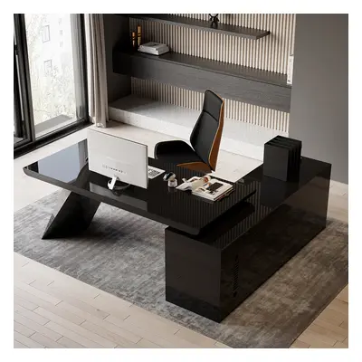 L Shaped Large Executive Office Desk with Drawers & Cabinet Black Office Furniture Left Hand (18