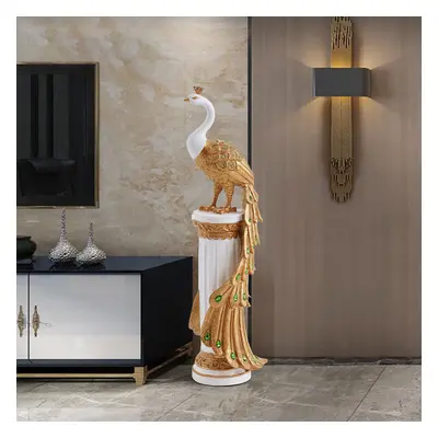 700mm Large Glam Peacock Floor Sculpture Decor Art Living Room Bedroom in White & Gold