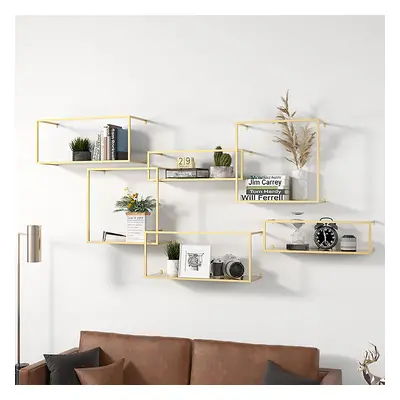 Modern Wall-Mounted Shelving Gold Floating Shelves in Metal Set of 6