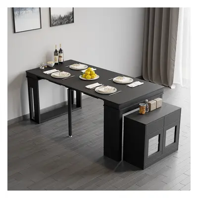 Modern Extendable Dining Table Rectangle Sideboard with Storage in Black