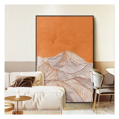 Modern Mountain Line Canvas Painting Art Rectangle Wall Decor for Living Room in Orange