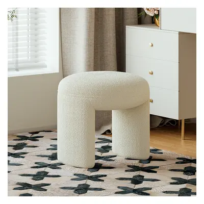 Modern White Boucle Vanity Stool Backless Makeup Accent Chair