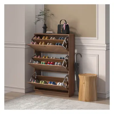 Capet Entryway Walnut Narrow Shoe Storage Cabinet with Flip Down Large Capacity up to 20 Pairs