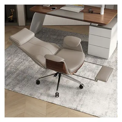 Reclining Leather Office Desk Chair High Back Adjustable Swivel Modern Executive Chair in Khaki