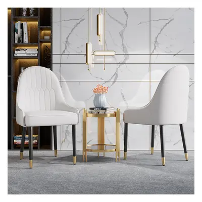 Darg Modern Dining Chairs PU Leather Upholstered White Armless Metal Legs Set of 2 Dining Room C