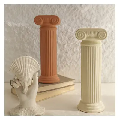 2 Pieces Resin Roman Column Flower Vase Set Home Sculpture Decor Art Living Room Bedroom