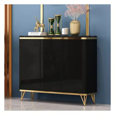 Modern Black 3 Doors Shoes Storage Cabinet with 8 Shelves 20 Pairs in Gold