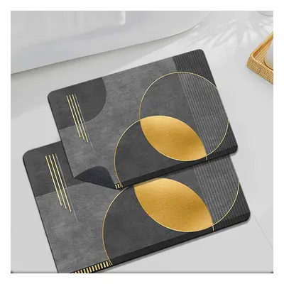 2 Pieces Modern Black & Gold Bath Mat Set Bathroom Rugs 400mm x 600mm & 500mm x 800mm